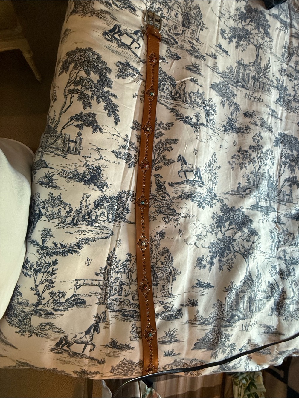 Johnny Was Brown Studded Leather Belt with Silver Eyelets - Picture 2 of 5